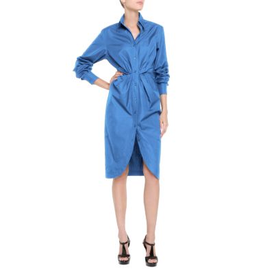 Yves Saint Laurent - US - Blue Cotton Dress - Dresses :  knee length dress ruching gathered