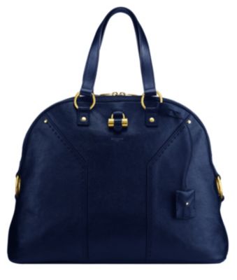 Oversized Muse Top Handle Bag in Navy Leather