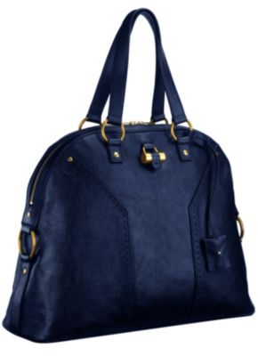 Oversized Muse Top Handle Bag in Navy Leather