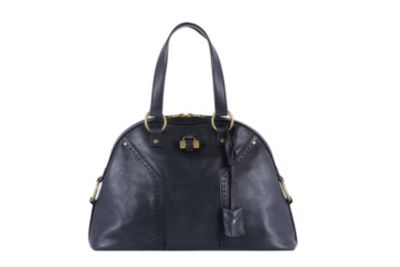 Large Muse Top Handle Bag in Navy Leather