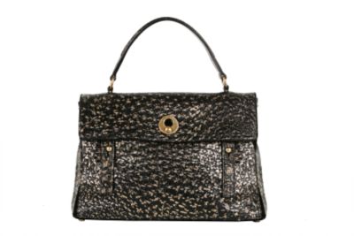 Medium Muse Two Tote Bag in Vintage Black and Gold Ostrich