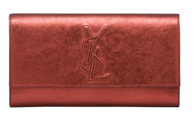 Belle De Jour Large Clutch in Red Metallic Leather