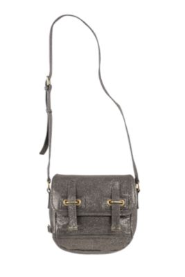 Small Besace Messenger in Grey or Gold Metallic Leather