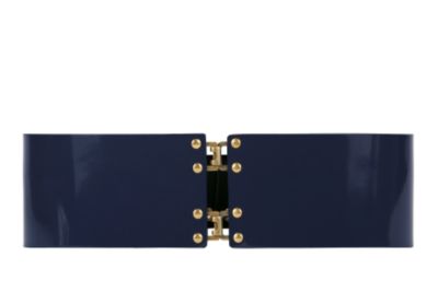Wide Corset Belt in Shiny Navy Leather