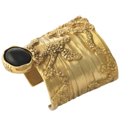 Large Arty Brass Cuff with Black or Coral Detail