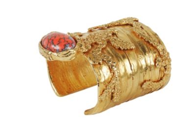 Large Arty Brass Cuff with Black or Coral Detail