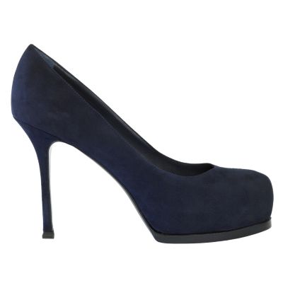 Exclusive YSL Platform Low Heel Pump in Navy or Red Suede