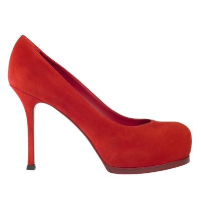 Exclusive YSL Platform Low Heel Pump in Navy or Red Suede