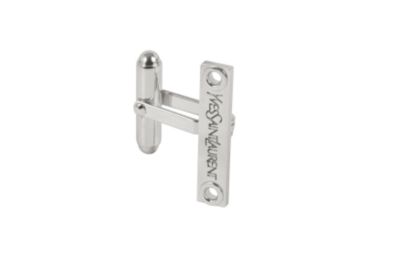 Metal script cufflinks in silver