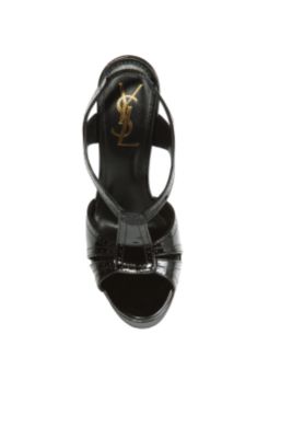Platform Sandal in Black Patent