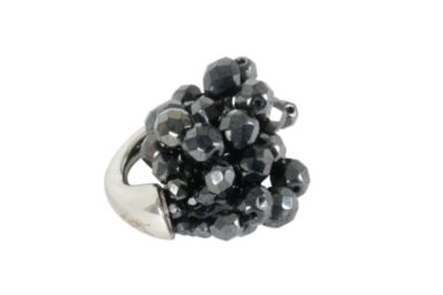 Iridescent Glass and Silver Beaded Ring