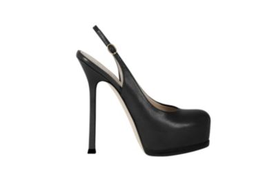 Platform slingback in Black or Beige Shiny Leather