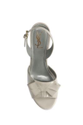 Platform Bow Slingback in Beige Patent