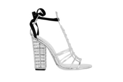 Cage Sandal in Silver Metallic Leather