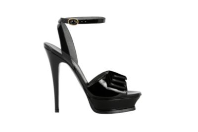 Platform Bow Sandal in Black Patent