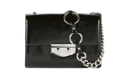 Chain Handbag in Black Printed Lizard Patent