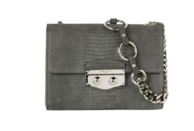 Chain Handbag in Grey Printed Lizard Suede