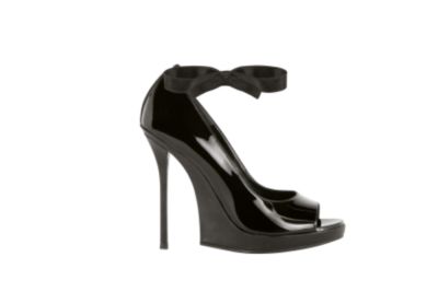Open Toe Pump in Black Patent
