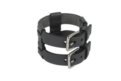 Double Bracelet with Metal Buckle Closure in Black Leather