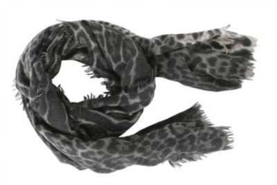 Large Leopard Cashmere Blend Stole in Grey