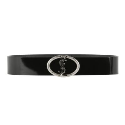 YSL Logo Belt in Black Patent