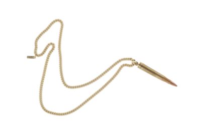 Necklace with Bullet Pendant in Gold Tone or Silver Tone Metal