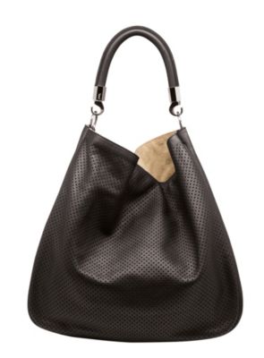 Large Roady Hobo in Black Perforated Leather