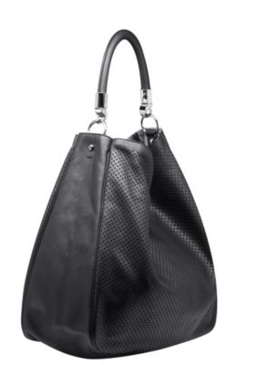 Large Roady Hobo in Black Perforated Leather