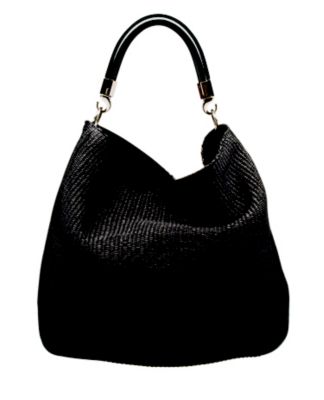 Large Roady Hobo in Black Raffia and Patent