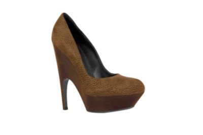 Sculpted Platform Pump in Camel Suede and Leather