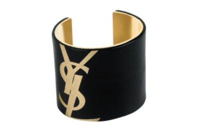 Y Cuff in Black Leather and Metal