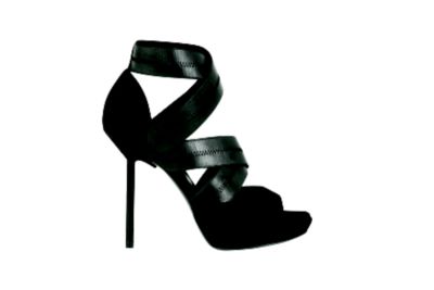 Elastic and Suede Sandal in Black, Low Heel