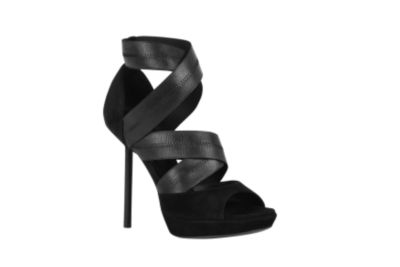 Elastic and Suede Sandal in Black, Low Heel