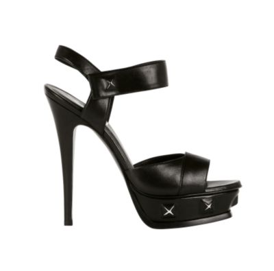 Studded Platform Sandal in Black Soft Leather