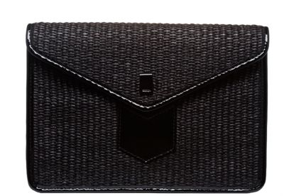 Clutch in Black Raffia and Patent
