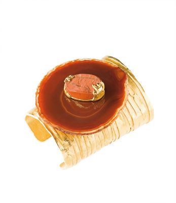 Large Arty Bangle with Cornaline and Orange Agate Stones