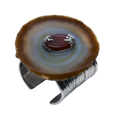 New Arty Brass Cuff with Beige or Green Agate Stones
