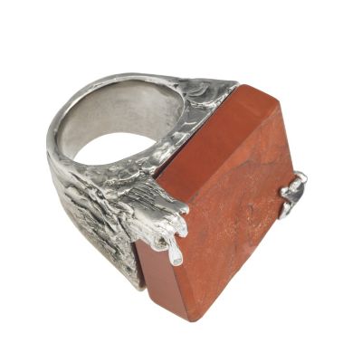 New Arty Square Ring with Cornaline Semi-Precious Stone