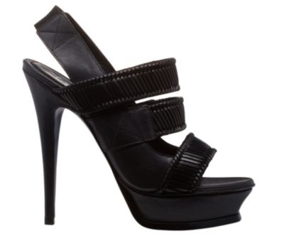 Woven Leather Platform Sandal in Black