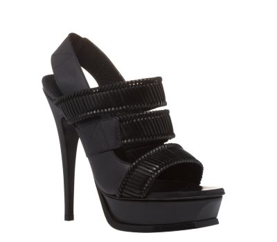 Woven Leather Platform Sandal in Black