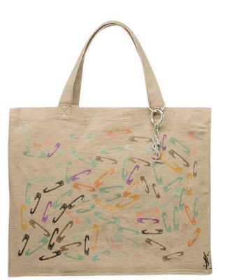 Large YSL Pin Tote in Black or Natural Canvas