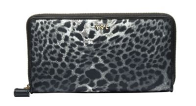 Zip Wallet in Grey Leopard Print Nylon