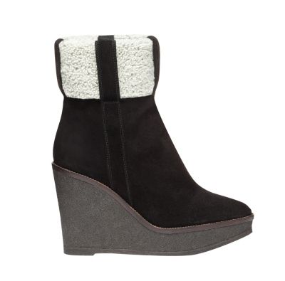 Wedge Ankle Boot in Suede and Shearling