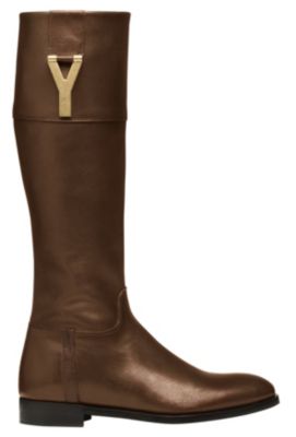 Riding Boot in Textured Leather with Y Detail
