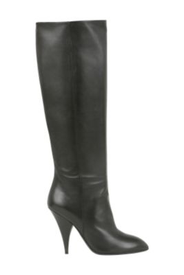 Knee-High Slouchy High Heel Boot in Black Leather 80 mm