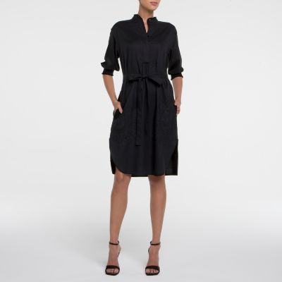 Cotton Embroidered Dress in Black