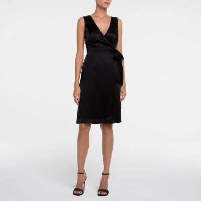 Silk Satin Wrap Dress in Black or Pink