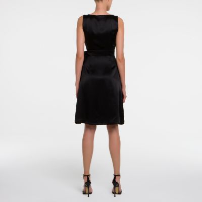 Silk Satin Wrap Dress in Black or Pink