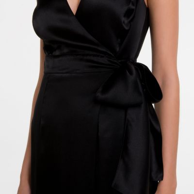 Silk Satin Wrap Dress in Black or Pink