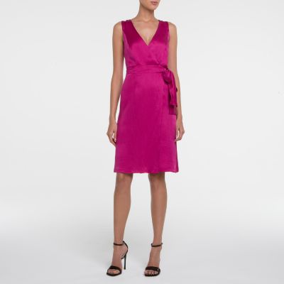 Silk Satin Wrap Dress in Black or Pink
